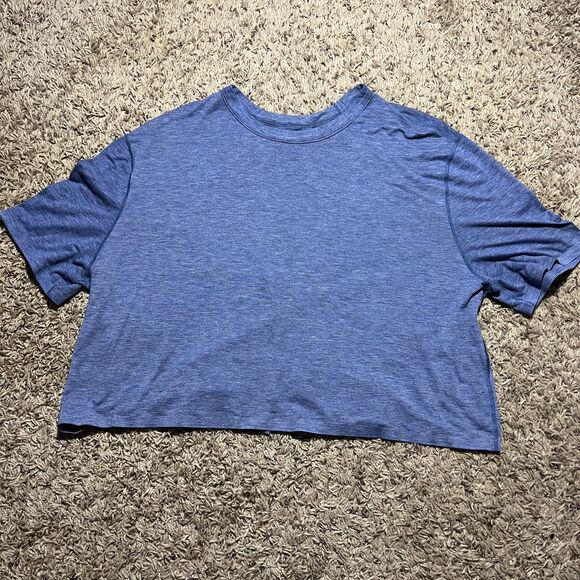 Lululemon Size Medium Intended Short Sleeve Heather Cobalt Crop Top Open Back - Picture 4 of 8